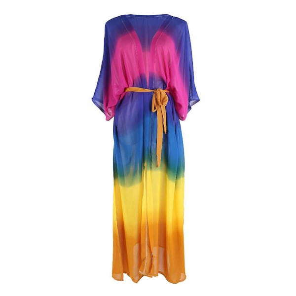Chiffong Dam Kaftan Strandkläder Regnbågsfärg Solskydd Bikini Överdrag