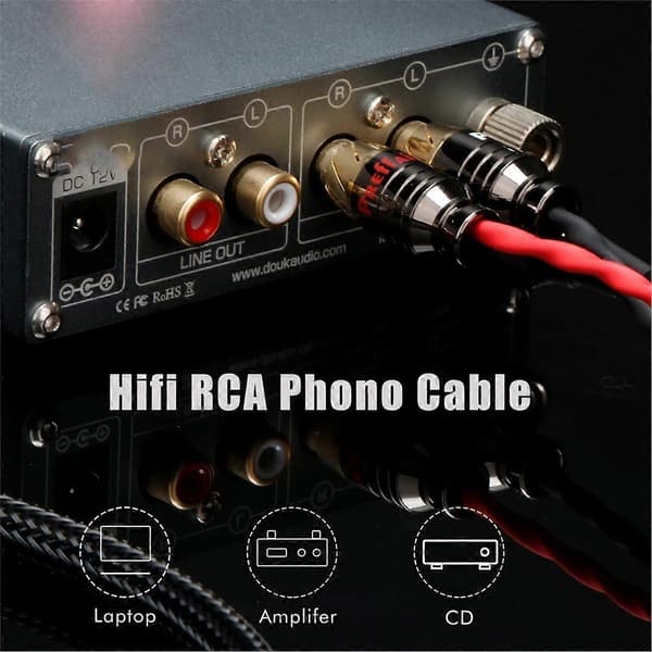Hifi Phono-kabel med jordkabel för vinylskivspelare