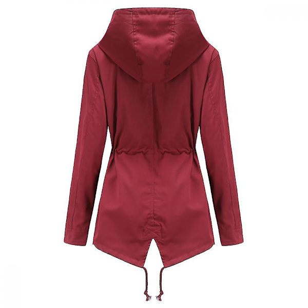 Dame Safari Militærjakke med Lynlås og Hætte med Snøre Wine Red 3XL