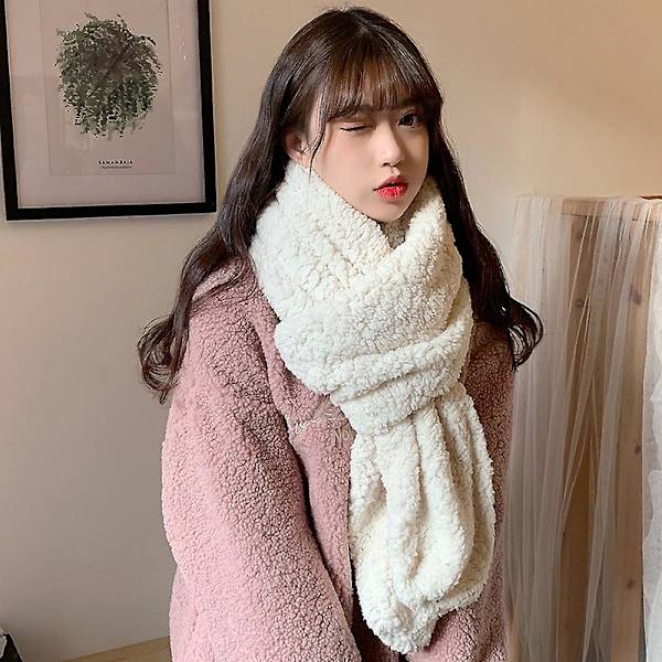 Damscarf Dubbelsidig Enfärgad Mjuk Fleece Sjal Mode Värmande Halsduk För Höst Vinter Ny Beige