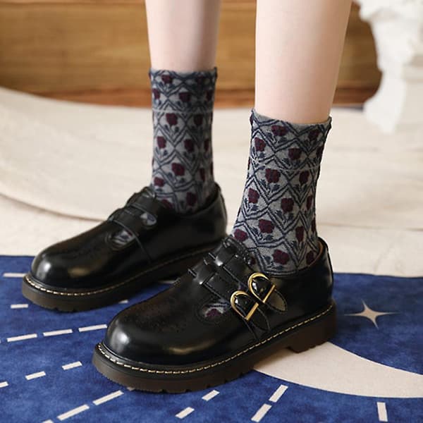 [LCS] Höst Vinter - Retro Bomull, Lång Casual Tjock, Varm Strumpa Navy Blue