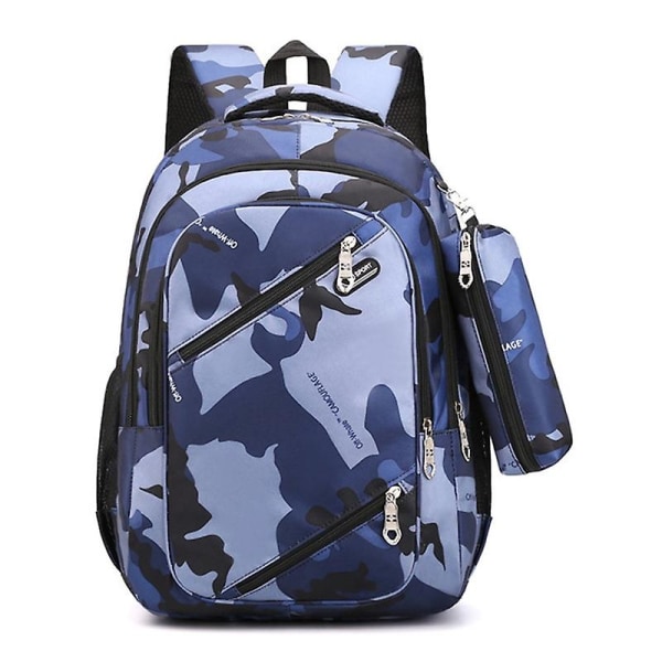 Kamouflage för män Ryggsäckar Resor Barn Skolväska Cool Boy Militär Skolväskor För tonårs skolryggsäck Blue