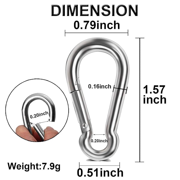 10 st Spring Snap Krok Rostfritt stål Karbinhake Stålklämmor Nyckelring Heavy Duty Snabblänk för