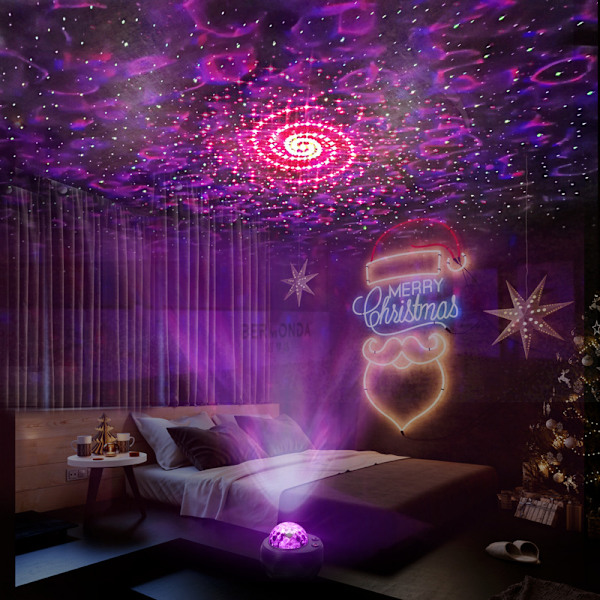 LED Nattlys Projektor, 3 i 1 Musikk Galakse Projektor, Farger Stjernehimmel Lys, Vannbølge Stemningslys for Romdekorasjon, Julegaver