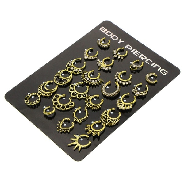 24 st Falska Näsringar Hoop Falsk Läpp Öra Näsa Septum Ring Silver