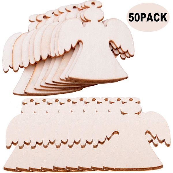 50 st Trähantverk att Måla Julgranshängen Obehandlade Träutskärningar Jul (ängelutskärningar) 50PCS