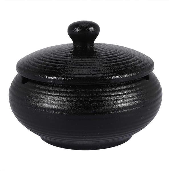 [LCS]Ceramic Ashtray with Windproof Lid for Indoor and Outdoor Use - Black Black