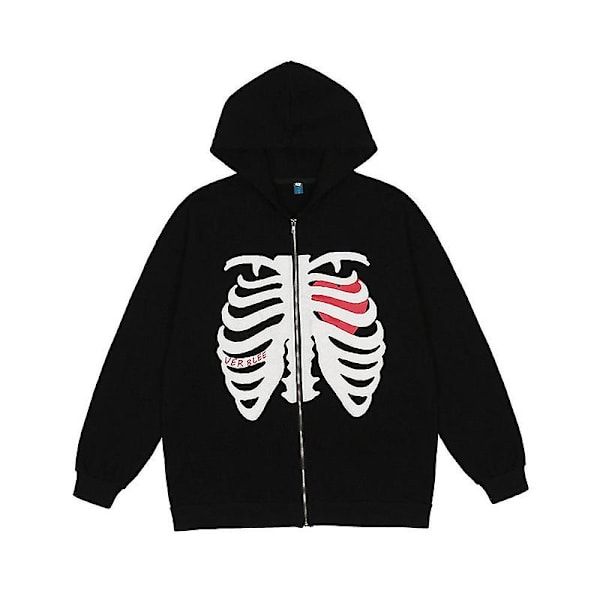 Skelet Zip Up Hættetrøje Til Kvinder Mænd Skelet Jakke Efterår Forår Sweatshirt Black M