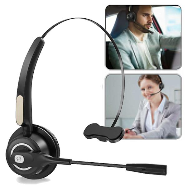 Trådløst headset for samtalesenter, møter, laptop, hodetelefon med boom-mikrofon og støyreduksjon