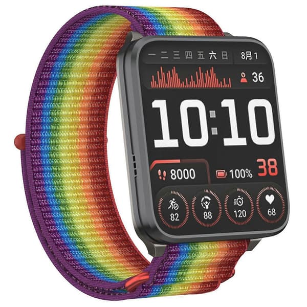 [LCS]Til Garmin Venu X1 Håndledsrem Magisk Tape Nylon Loop Urrem med Metalring - Regnbue Multicolor Rainbow