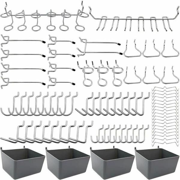 [LCS] Pegboard Hooks Tool Holder with Bins, Peg Locks, for Organizing Various Tools, 80 Pieces, Sunny