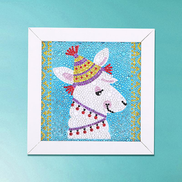 Små och enkla DIY 5D diamantmålningskit med ram för nybörjare Mr. Alpaca Mr. Alpaca