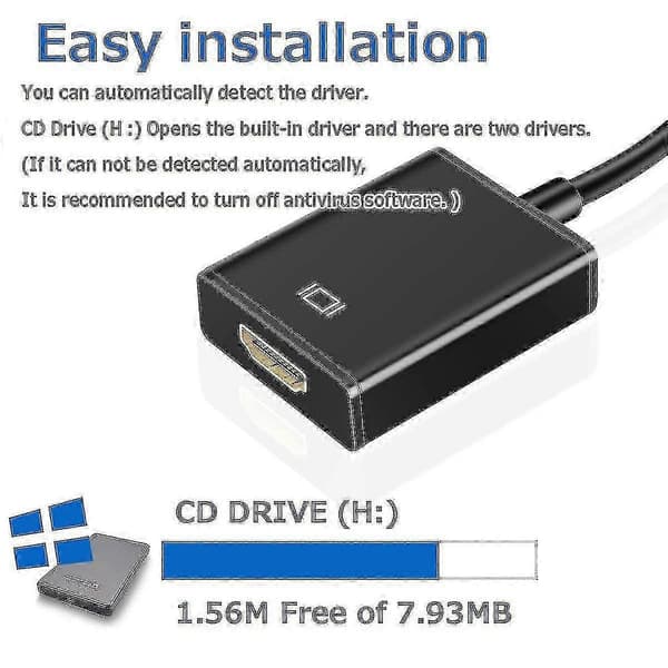 USB til HDMI-adapter, USB 3.0/2.0 til HDMI lyd- og videoadapter, HD 1080p videografikkabelkonverter for PC, bærbar PC, HDTV, TV, kompatibel med Windows X