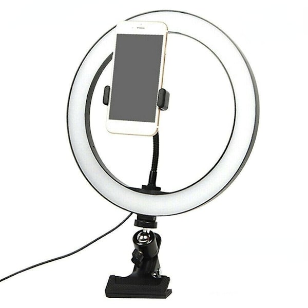LED Ring Light Dimbar Belysning Med Klämma För Skrivbord Säng Bord Skärm PC
