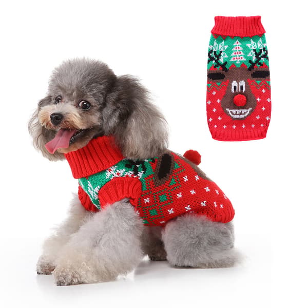 Hund Jultröjor Husdjur Vinter Stickade Kläder Julkläder Klassiska Varma Rockar Tröja för Valp