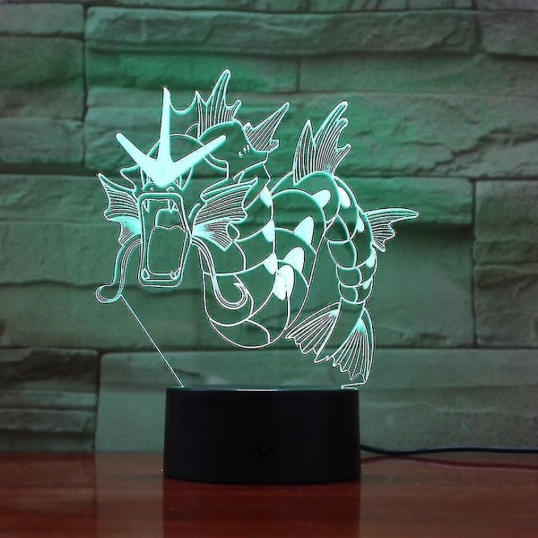 Gyarados 3d Led Nattljus Sovrumsbordslampa Färg ändras