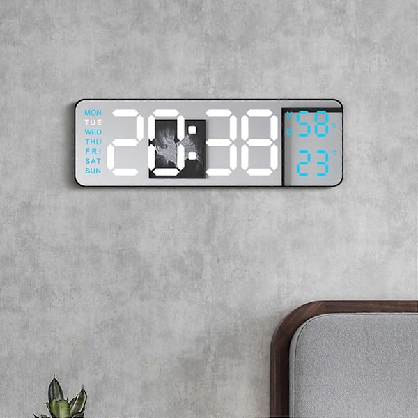 [LCS]Väggklocka, väggtimer, elektronisk klocka rektangulär LED-display datum vecka temperatur luftfuktighet väckarklocka temperatur datum och vecka display