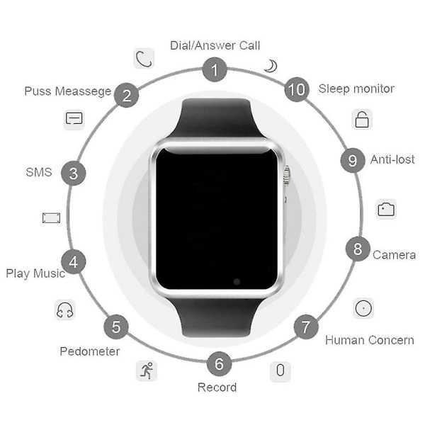 Smartklocka Android med Bluetooth och SIM (Svart)