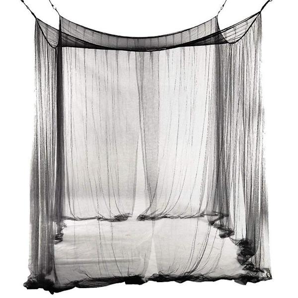 Reed 4-hörns sänghimmel för sängstolpe, enkel dubbel queen size king size, myggnät kompatibelt med dubbel queen size king size sängkläder (vit) Black