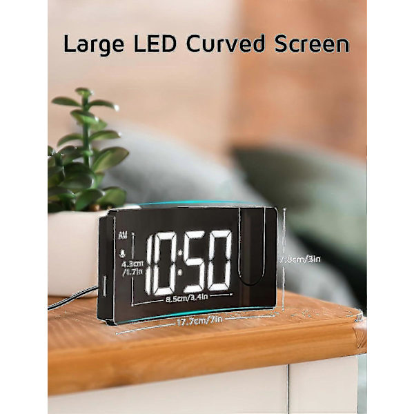 [LCS]Projection Alarm Clock, Digital Clock with 180° Rotatable Projector, 3-Level Brightness Dimmer[HK] White Digit