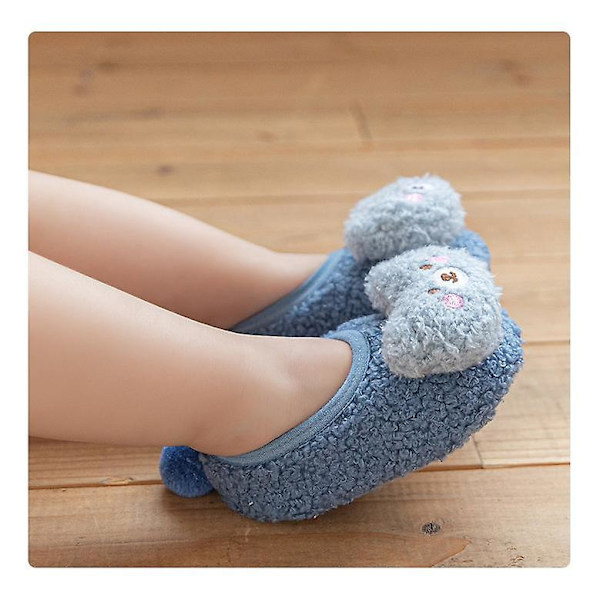 Baby Småbarn Anti-skli Fuzzy Tøffel Gulv Pustende Tykke Sko Sokker blue 0-6months