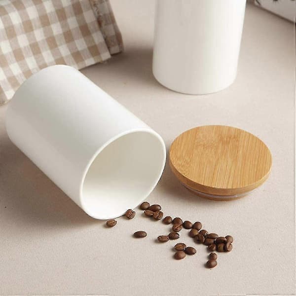 Sett med 2 keramiske matbokser med bambuslokk - Keramiske kaffebokser