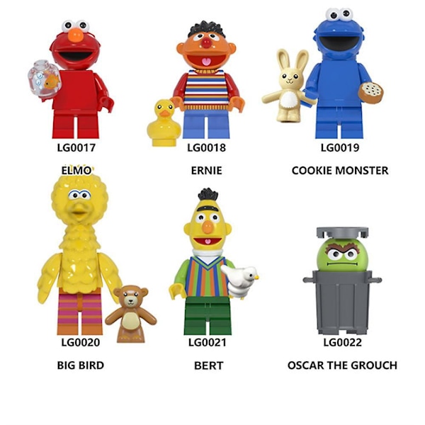 St Sesame Street Monteringsbyggklossar, fågel Bert Elmoyne Tredjepartsdocka