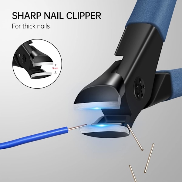 Nagelklippare för tjocka naglar, tånagelklippare med bred käke, nagelsax, kraftiga nagelklippare, skarpa böjda tånagelklippare för män och kvinnor Blue