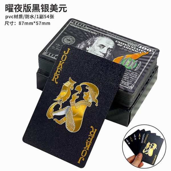 Creative Plastic Pvc Poker Tvättbar Hållbar Guld Poker Card Guld Folie Dollar Euro Poker Present