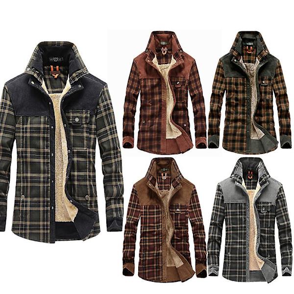 Herr Wanderer Jacka, Overland Flanelljacka, Långärmade Varma Fleece Skjortor Toppar Varma Business Shallow Army Green Red Coffee
