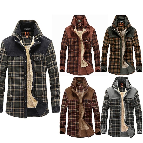 Herre Wanderer Jakke, Overland Flanelljakke, Langermet Varm Fleece Skjorte Topper Varm Business Black Dark Army Green