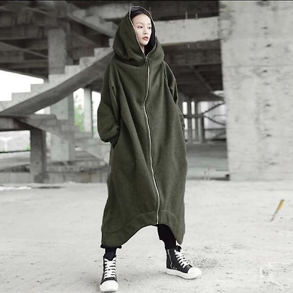 Unisex Lång Hoodie Jacka Långärmad Jacka Dragkedja Fleecefodrad Lång Hoodie Army Green M