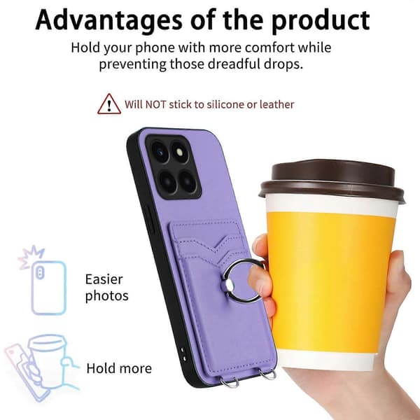 [LCS]R20 Ring Card Holder Phone Case Purple For Honor X6a Global