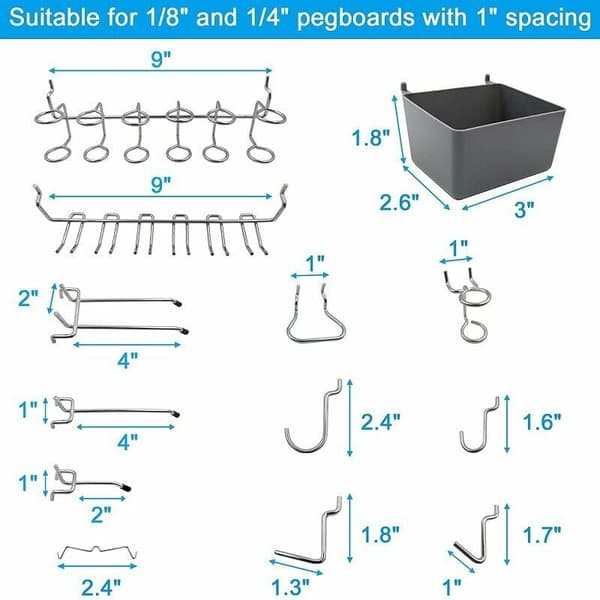 [LCS] Pegboard Hooks Tool Holder with Bins, Peg Locks, for Organizing Various Tools, 80 Pieces, Sunny