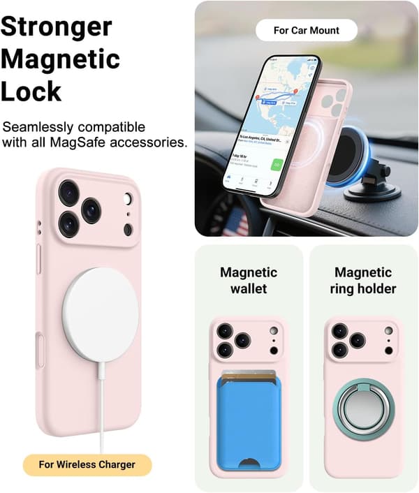 [LCS] Magnetisk silikondeksel til iPhone 17 Pro Max, kompatibel med MagSafe, støtsikker (rosa) iPhone 17 Pro Max iPhone 17 Pro Max Rose