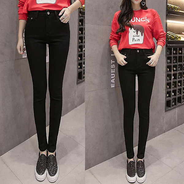 Dame Høj Talje Termiske Jeans Fleece Foret Denim Bukser Stræk Trousers Skinny Bukser