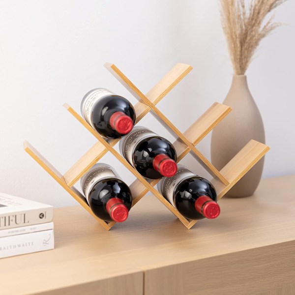 Flaskeholder - Horisontal vinreol 43,5 x 10 x 29,5 cm i bambus til 8 flasker - Vandflaskeholder til køkken