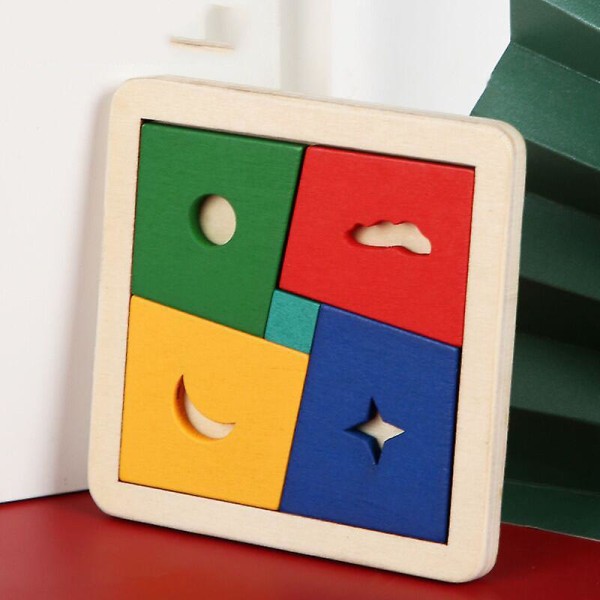 Träpussel Formblock Tangram Hjärngympa Leksak Geometri Logik IQ-spel Color heart 11PCS