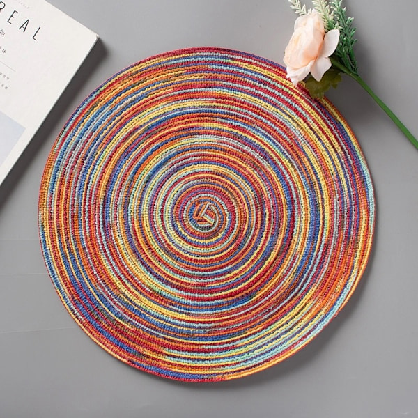 Pellava-puuvillapöytäliina, sopii ruokapöytään, liukumaton teeastiasto kukka pyöreä folio Hybridiverkko Circular -30cm Hybrid network