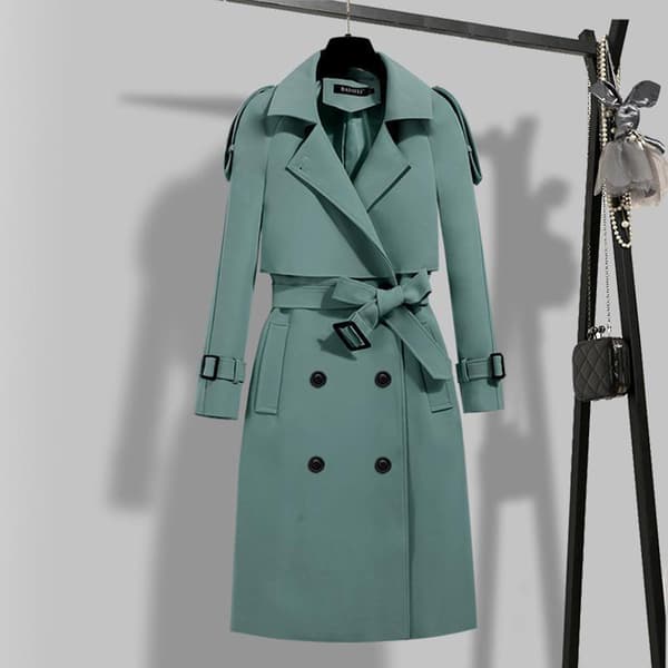 [LCS]Klassisk trenchcoat til kvinder, mellemlang, mode, vindtæt jakke til efterår, forår og hverdagsbrug Sort XL Black