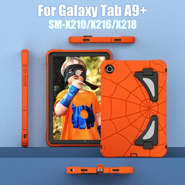 [LCS]Samsung Galaxy Tab A9+ / A11+ Spider Silikon Hybrid PC Støtsikkert Deksel Orange Svart