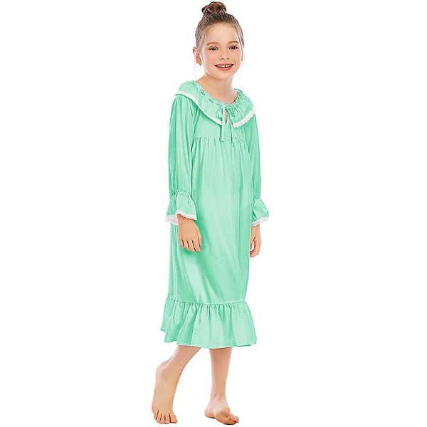 Flickans nattlinne långärmad prinsesspyjamas klänning green 120cm