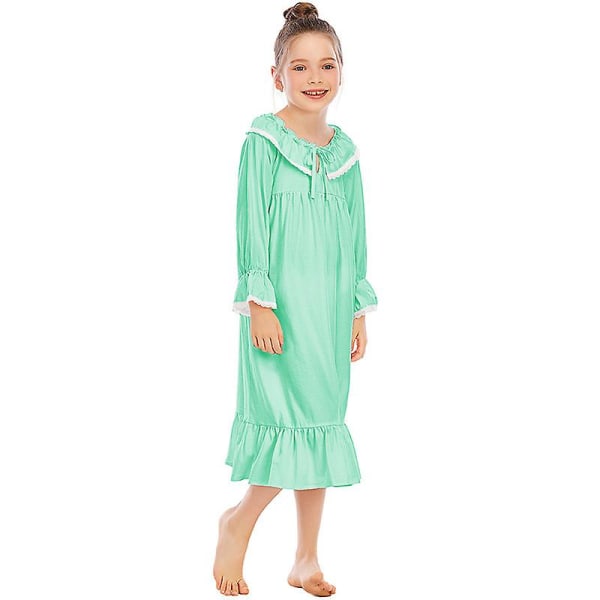 Tyttöjen yöpaita, pitkähihainen prinsessapaitamekko green 120cm