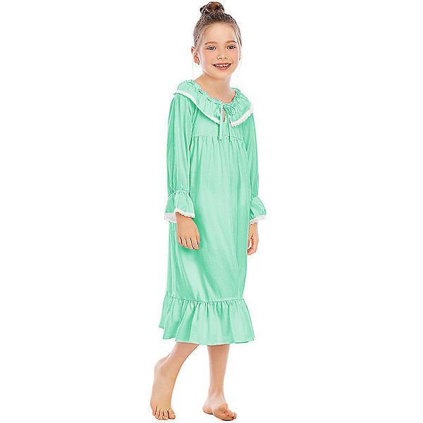 Tyttöjen yöpaita, pitkähihainen prinsessapaitamekko green 130cm