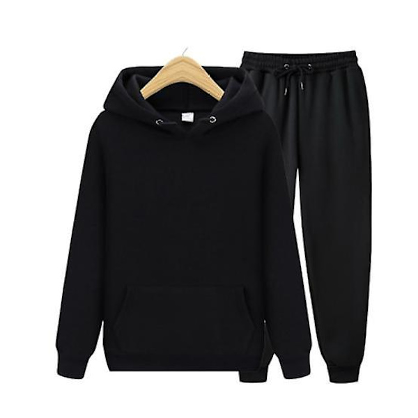 Herr Dam Casual Kläder Kostym Sportkläder Kostym Enfärgad Pullover + Byxor Kostym Julklapp black XL