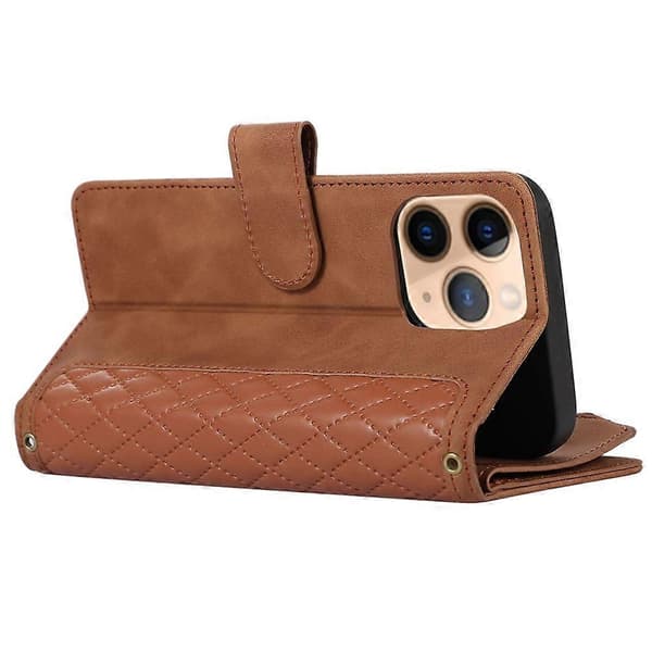 Kompatibelt etui til iPhone 11 Pro med lynlåslomme, læder, 9 kortpladser og håndledsrem Brown
