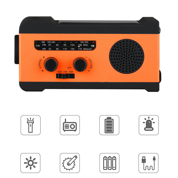 Nødradio med solcellepanel og håndsveivdynamo