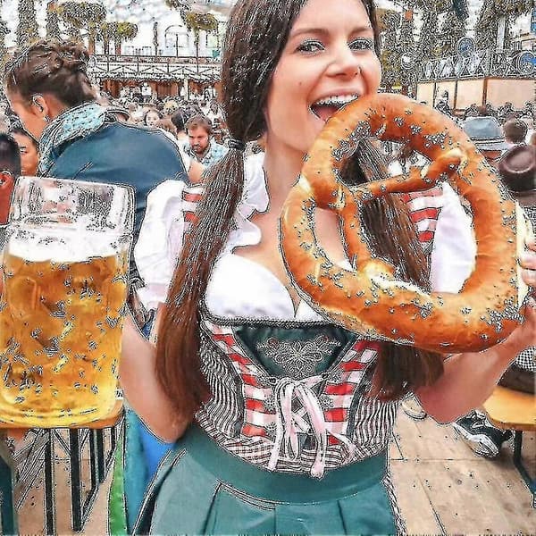 Traditionel bayersk stil Dirndl-kjole til kvinder med bluse og forklæde sæt Navy blue L