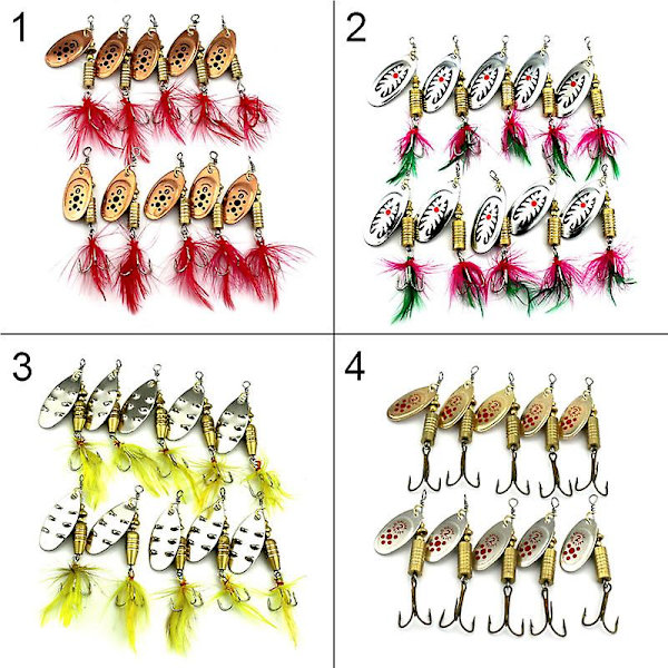 10 kpl/setti Kalastusvieheet Metallinen Spinneri Keinotekoinen Kalastustarvike Spinnerbait Crankbait Lisätarvikkeet 3