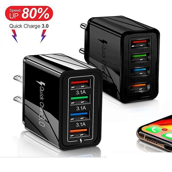 3.1a 4-port USB Veggplugg Strømadapter Vegglader Kompatibel Med Iphone/Android Hurtiglading Cube Brick Box Base Head
